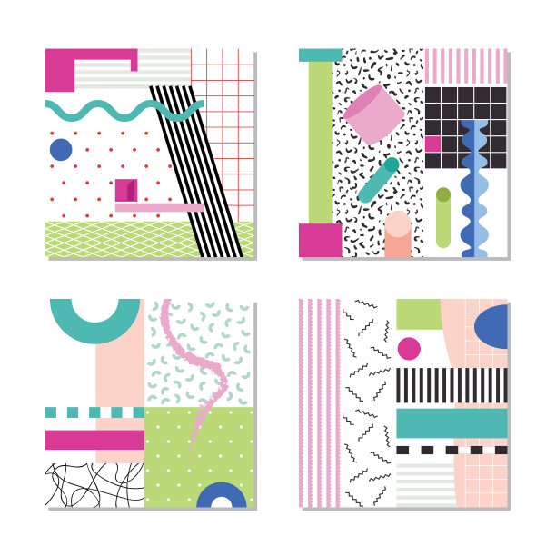 四张彩色的抽象艺术卡片图片下载