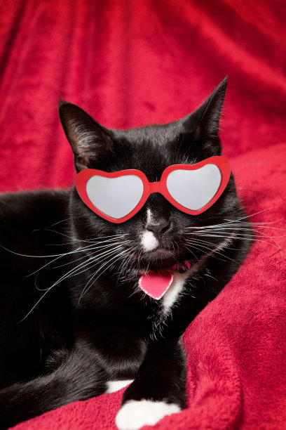 黑白猫在心形眼镜图片下载