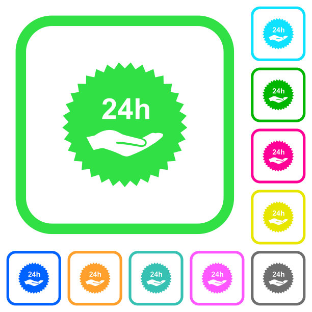 24小时服务贴纸鲜艳的彩色平面图标图片下载
