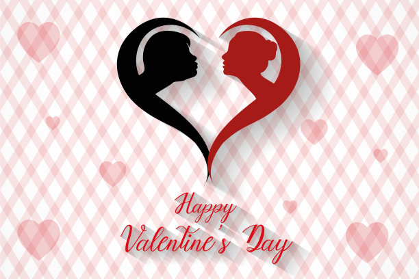 快乐的情人节接吻情侣剪影背景，矢量，插图，eps文件图片下载