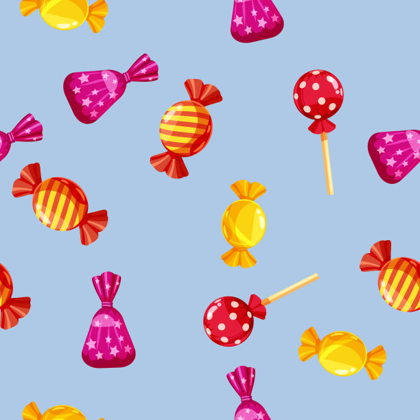无缝图案的彩色巧克力包装，焦糖，巧克力。可爱的装饰包装，织物，背景，旗帜，海报，矢量，插图，孤立，卡通风格图片下载
