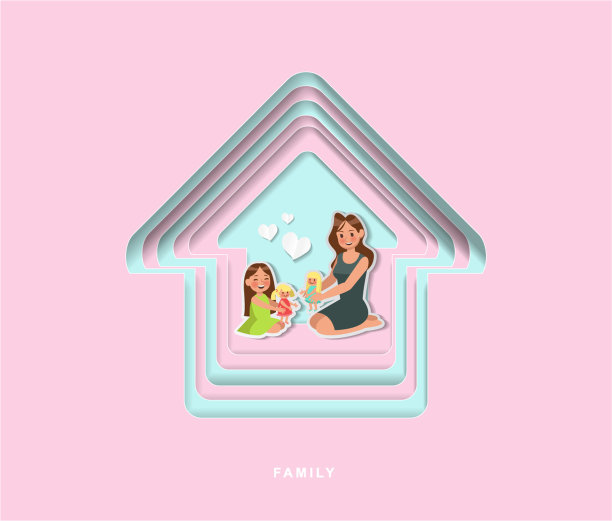 剪纸风格的家庭字符矢量设计图片下载