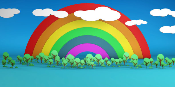 彩虹、天空和树图片下载