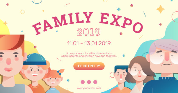 家庭博览会与父母和儿童头像横幅布局图片下载