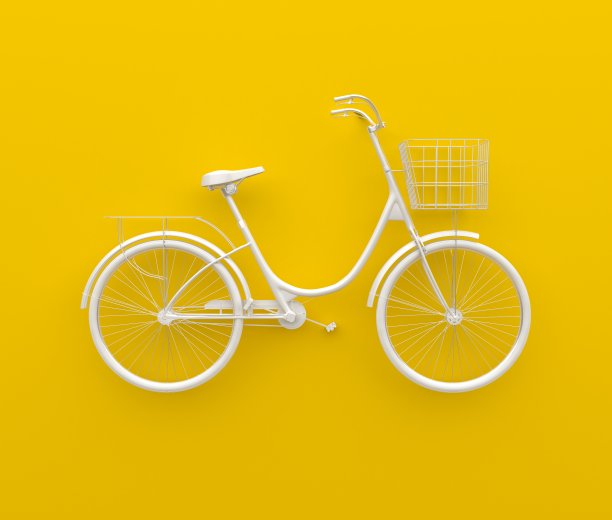 单复古自行车漆在单色白色。孤立在黄色背景上。抽象的概念。图片下载