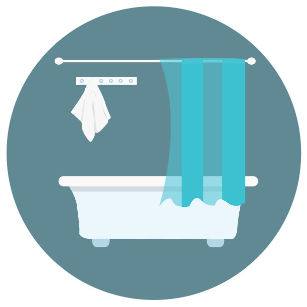 浴室和厕所瓷砖，家庭内部，淋浴和窗帘。图片下载