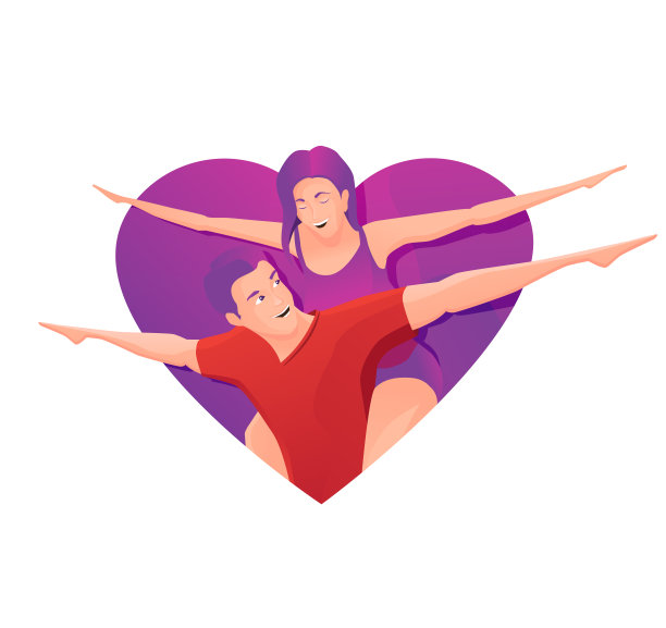 一对恋人在一个白色的背景一颗心。矢量插图。图片下载