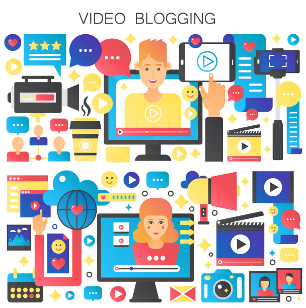 男人和女人博客矢量插图。视频博客概念。在线数字视频博客。图片下载