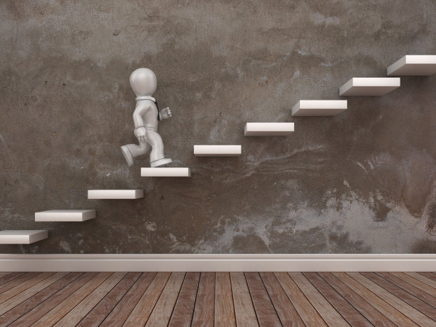 步骤与角色运行在房间- 3D渲染图片下载