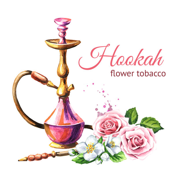 五颜六色的水烟。水彩手绘插图孤立的白色背景图片下载