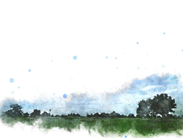 以泰国抽象的树木和田野景观为背景的水彩画插画。图片下载