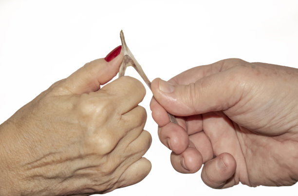 在灯光的衬托下，老夫妇们从火鸡里抽出许愿骨，看看谁能实现他们的愿望图片下载