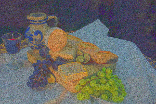 点彩派绘画的奶酪和葡萄酒图片下载