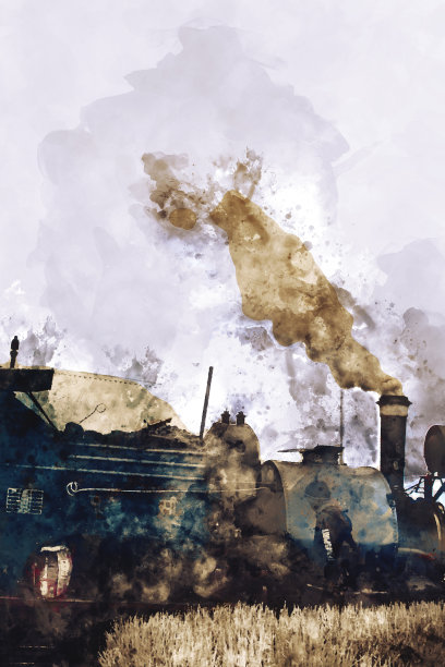 复古列车抽象画，数码画图片下载