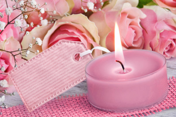 玫瑰蜡烛和标签图片下载