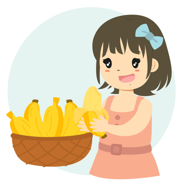 可爱的女孩吃香蕉卡通向量图片下载