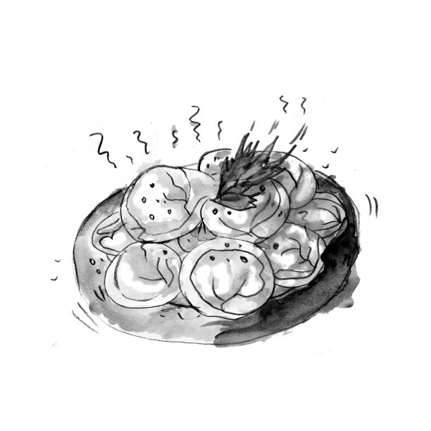 手绘饺子食品速写盘素材图片