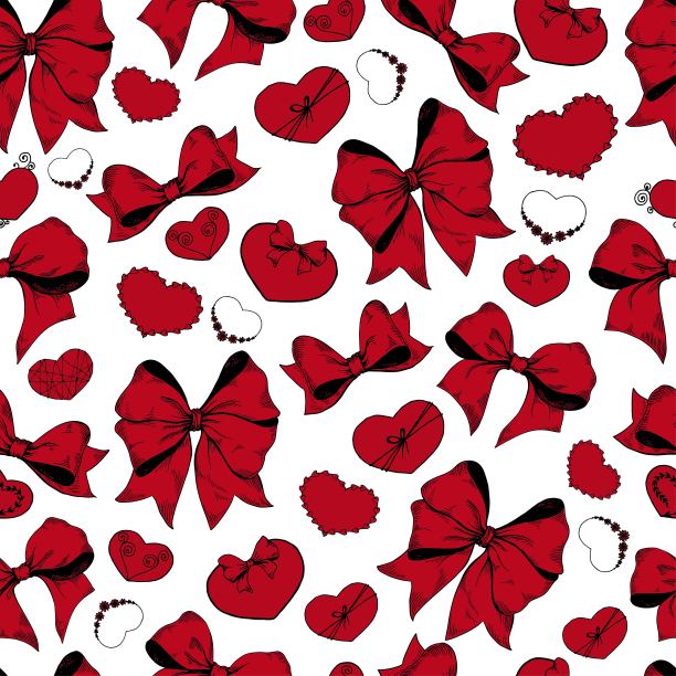 无缝模式与红心和缎带蝴蝶结。图片下载