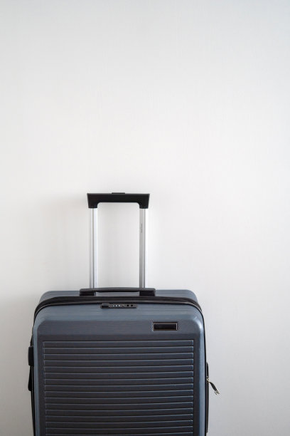 灰色塑料硬手提箱，可伸缩提手。一个为出差准备的手提箱。图片下载