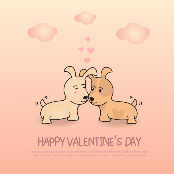 两只可爱的狗在恋爱。矢量卡通风格为Valentineâ的日子。图片下载