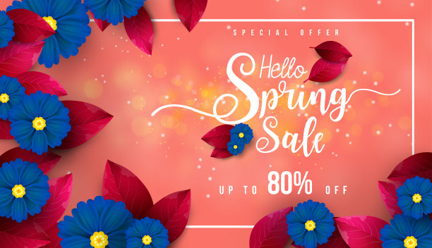 春日大甩卖的横幅上画着树叶和五颜六色的花朵。矢量设计为您的贺卡，传单，网络横幅，邀请，海报，小册子，横幅，日历，春季销售。图片下载