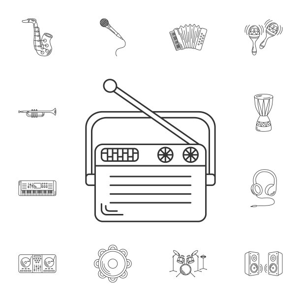 台旧收音机图标。简单元素说明。旧无线电符号设计从音乐收藏集。可用于网络和手机图片下载