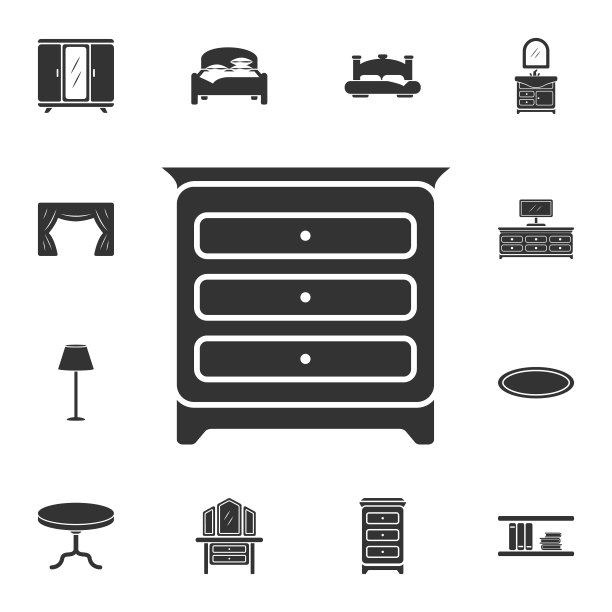卧室内阁图标。简单元素说明。卧室柜标志设计从家居家具集合。可用于网络和手机图片下载