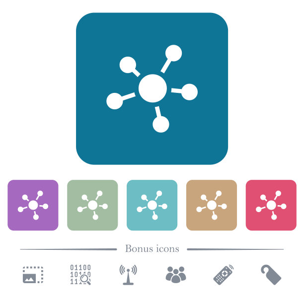 网络连接平面图标的颜色圆角的方形背景图片下载