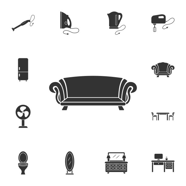 经典沙发图标。简单元素说明。经典沙发符号设计源自家居家具系列。可用于网络和手机图片下载