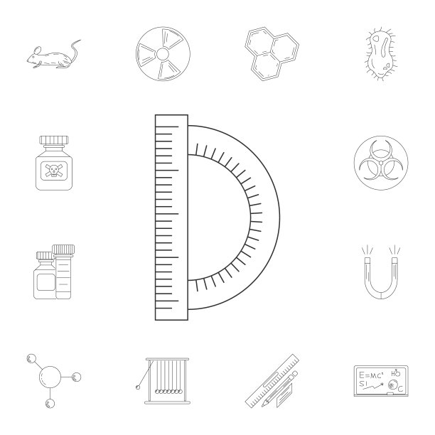 带有标尺图标的量角器。详细的科学和实验室插图。优质的图形设计图标。收藏图标之一的网站，网页设计，移动应用程序图片下载