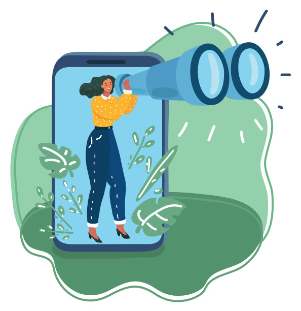 女人仔细地用双筒望远镜看图片下载