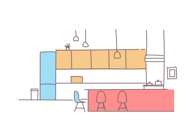 现代厨房室内空房子房间家具素描涂鸦水平素材图片