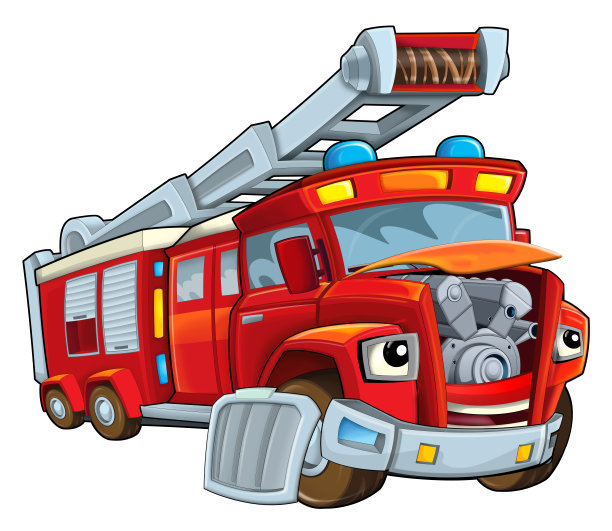 卡通快乐和有趣的卡通消防巴士看着和微笑图片下载