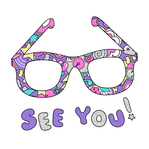 色彩鲜艳新潮的艺术眼镜。背景为儿童服装，纺织品和织物。图片下载