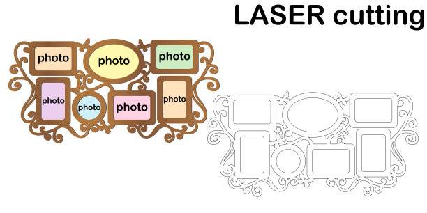 用于激光切割的蝴蝶照片框架。拼贴相框。模板激光切割机木材和金属。情人节的完美礼物。图片下载