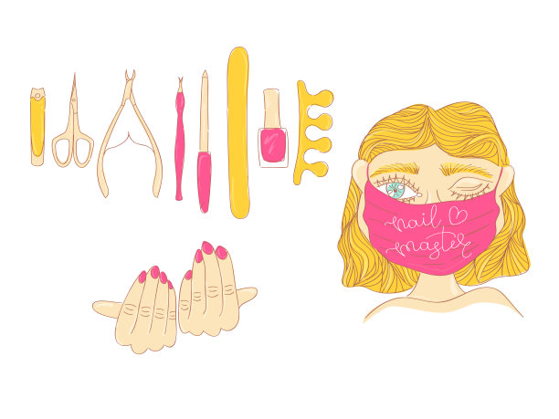 粉色和黄色指甲大师套装图片下载