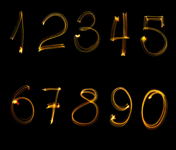 火灾编号，0到9，黑色背景。图片下载