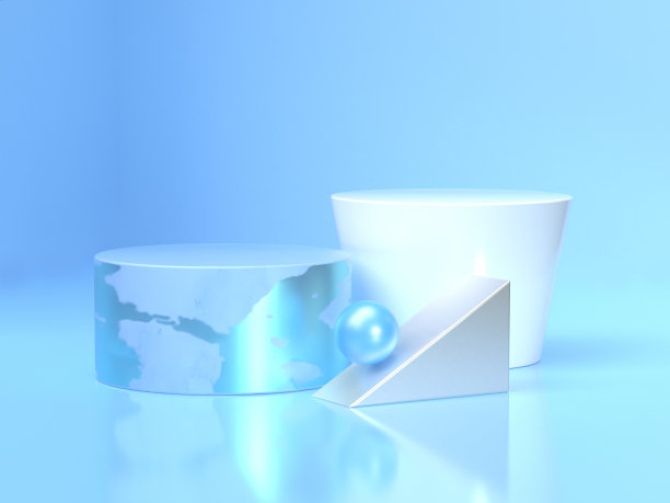 蓝白圆地板反射3d渲染图片下载