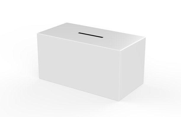 捐款箱上孤立的白色背景为慈善，捐款箱模拟模板，3d插图图片下载