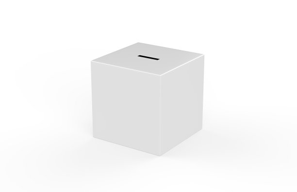 捐款箱上孤立的白色背景为慈善，捐款箱模拟模板，3d插图图片下载