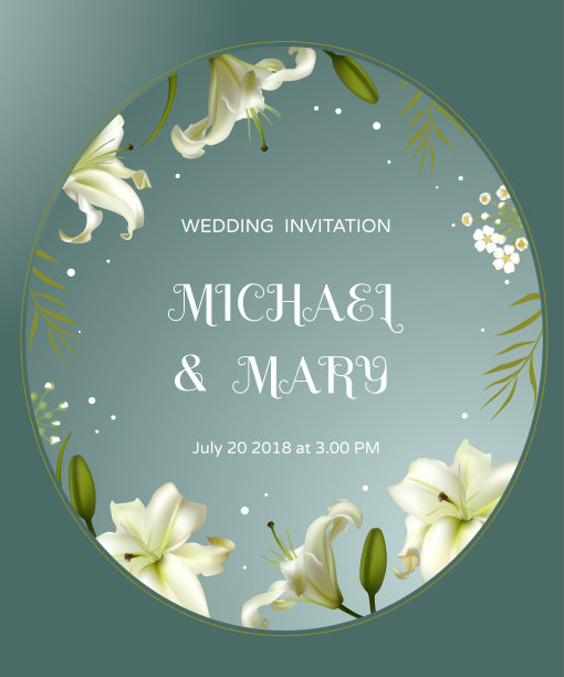 白色的花朵。花的背景。百合花。绿色的树叶。婚礼的邀请。图片下载