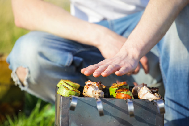 用木炭烹调蔬菜和肉类图片下载