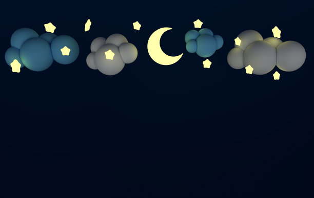 白色和蓝色的云和明亮的星星与月亮在深蓝色的夜空背景。晚上墙纸。三维渲染图片下载