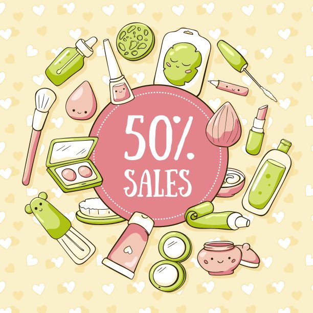 少女化妆宣传横幅涂鸦风格。图片下载