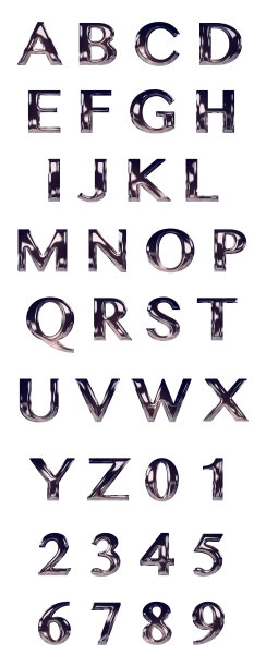 所有数字和字母在现实的3d铬效果图片下载