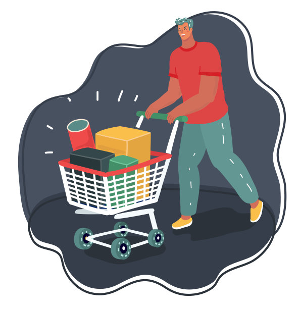 一个人推着装满盒子的购物车。图片下载