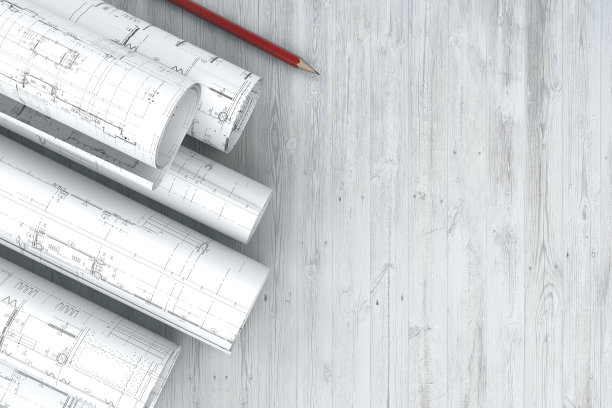 木质背景上的建筑蓝图图片下载