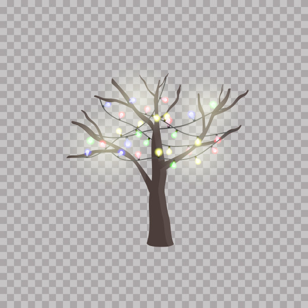 圣诞树上的轻花环。黄色、红色、蓝色和绿色的闪闪发光的花环在冬天被装饰在树上。元素的设计。图片下载