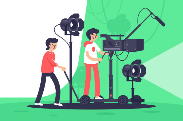 微笑的男人用特殊的设备拍摄电影。图片下载