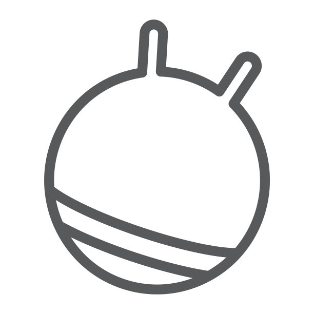 运动球线图标，健身器材，橡胶球标志，矢量图形，白色背景上的线性图案。图片下载